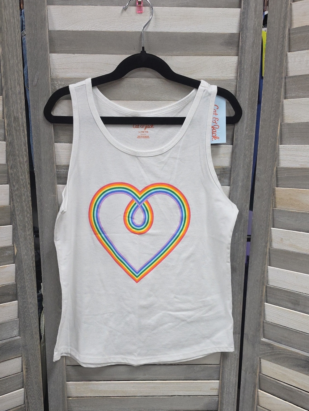 Cat & Jack White Tank with Rainbow Heart Outline | Large (10/12)